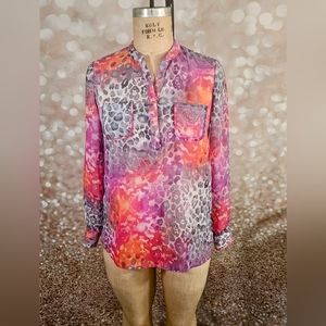 NY Collection Vintage Size L Leopard Print Chiffon Popover Shirt